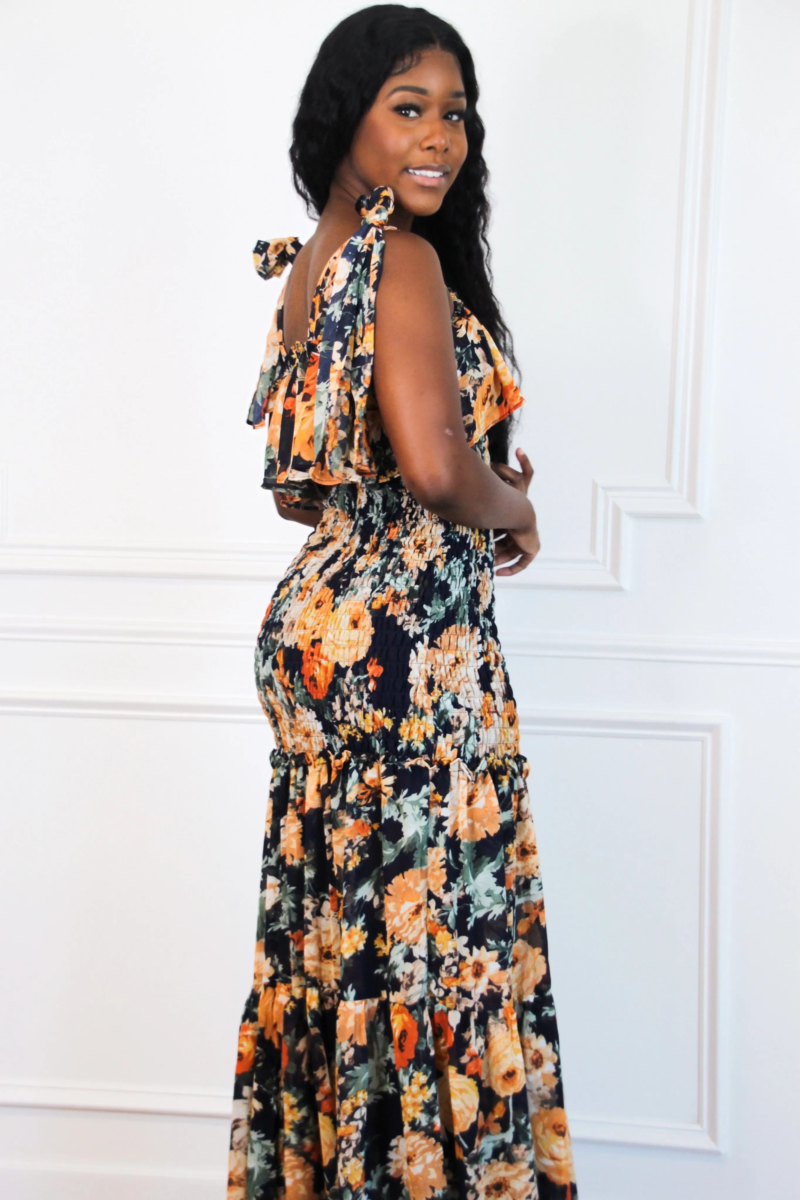 Indica Floral Smocked Maxi Dress: Navy Multi sold by Bella and Bloom product image thumbnail 4