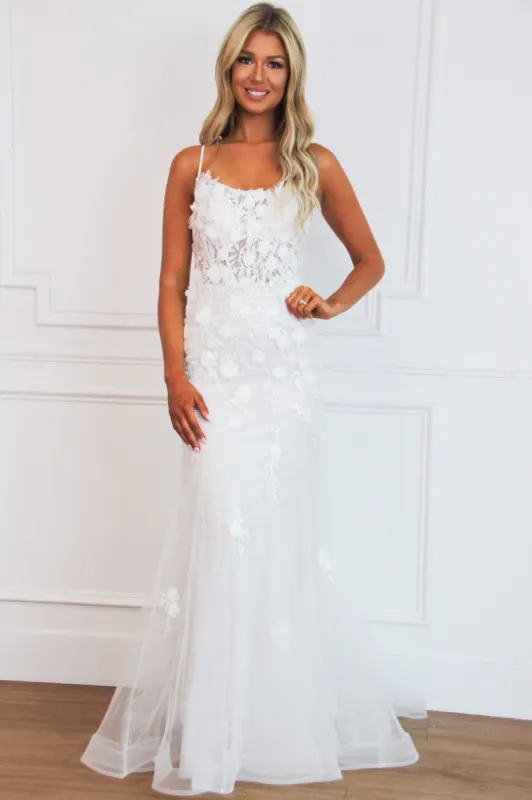 Eden Floral Applique Sparkly Mermaid Wedding Dress: Off White/Nude sold by Bella and Bloom