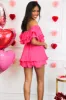 Channing Ruffle Off Shoulder Romper: Fuchsia sold by Bella and Bloom