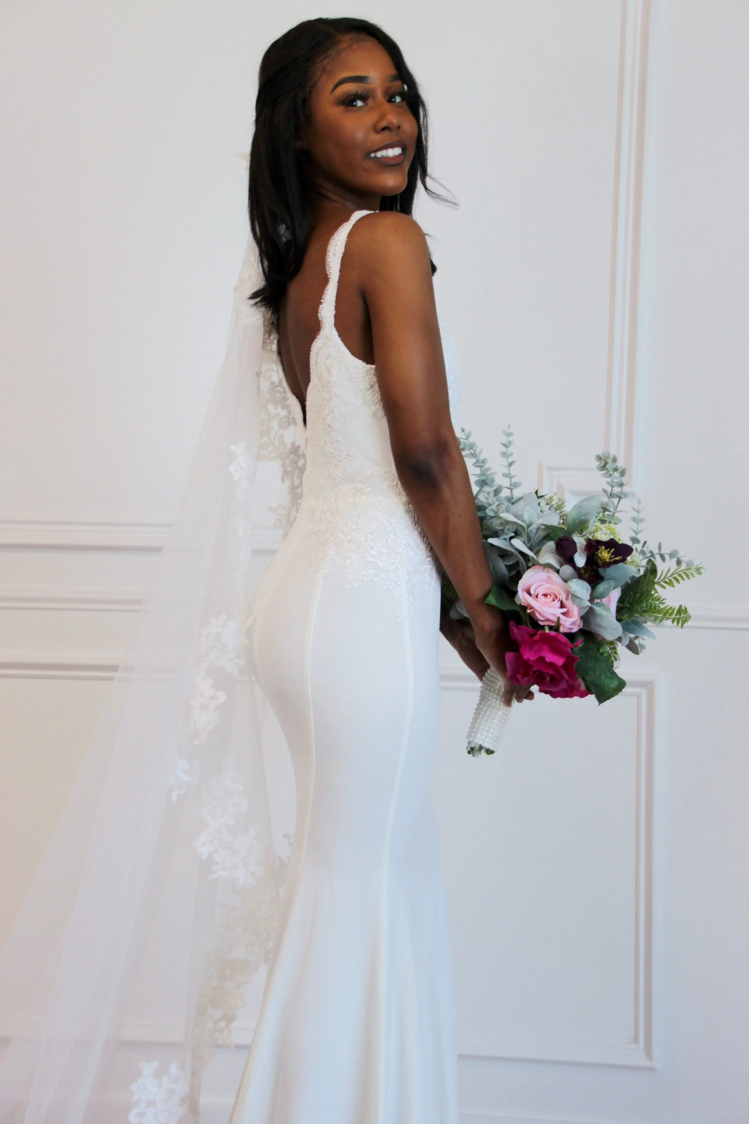 Simple Elegance Slit Wedding Dress: White sold by Bella and Bloom product image thumbnail 2