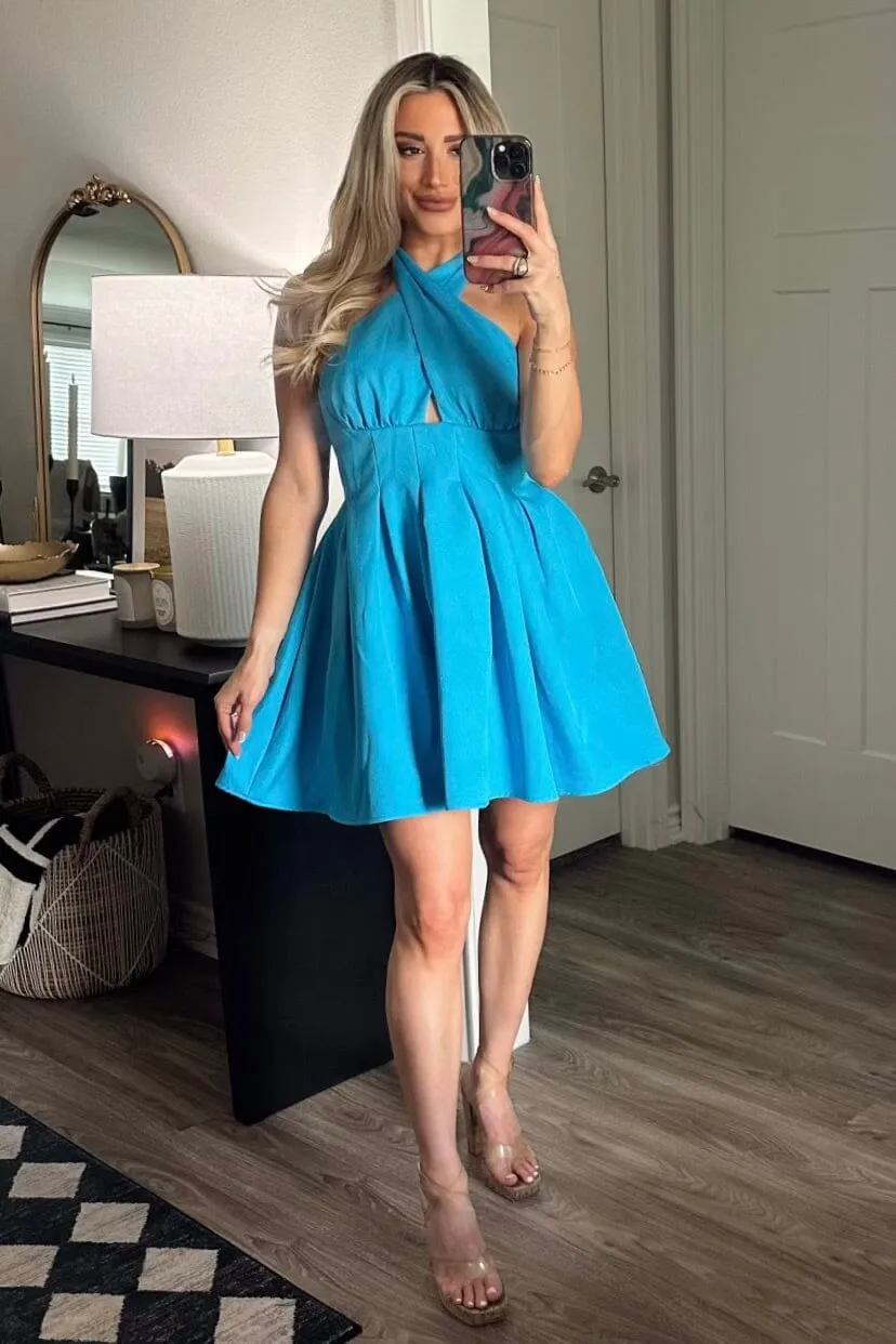 5th Avenue Halter Dress: Ocean Blue sold by Bella and Bloom