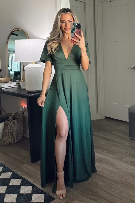 Simple Slit Maxi Dress: Hunter Green sold by Bella and Bloom