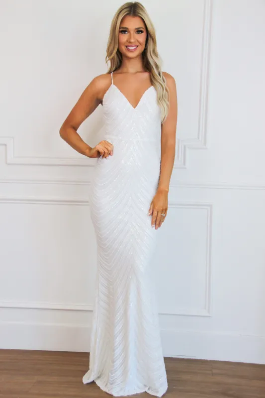 That's Amore Sequin Maxi Dress: White sold by Bella and Bloom
