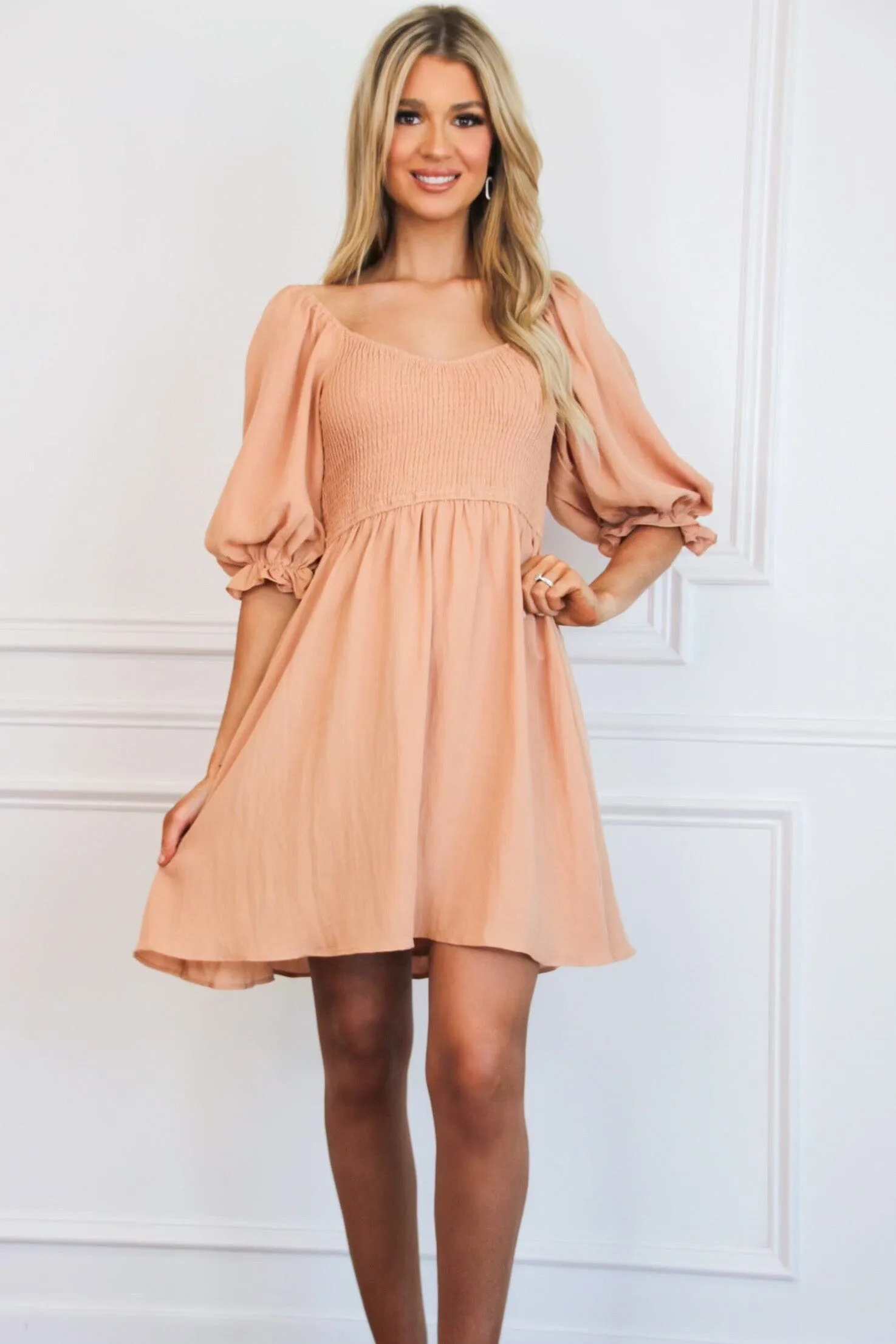 From the Start Smocked Dress: Apricot sold by Bella and Bloom product image thumbnail 2