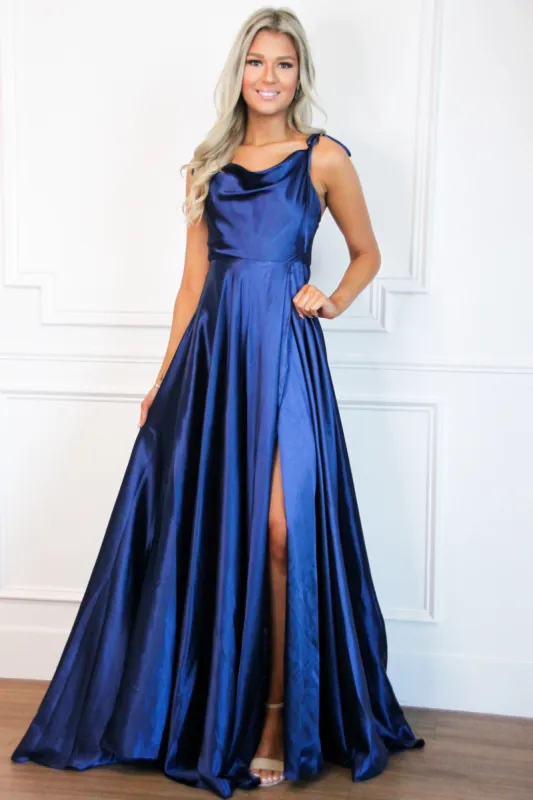 Tonight's the Night Satin Formal Dress: Navy sold by Bella and Bloom