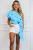 Portia Asymmetrical One Shoulder Crop Top: Blue sold by Bella and Bloom