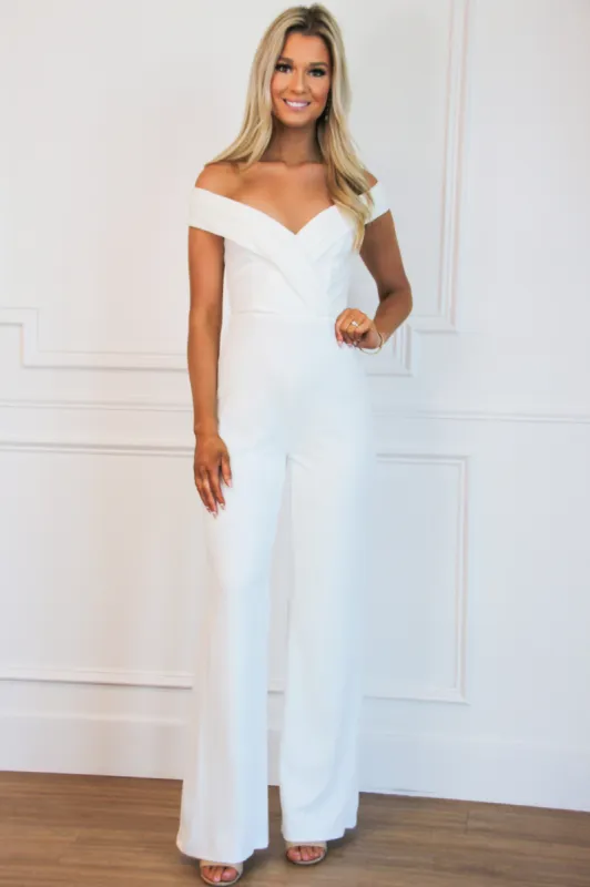 Haven Off Shoulder Jumpsuit: White sold by Bella and Bloom