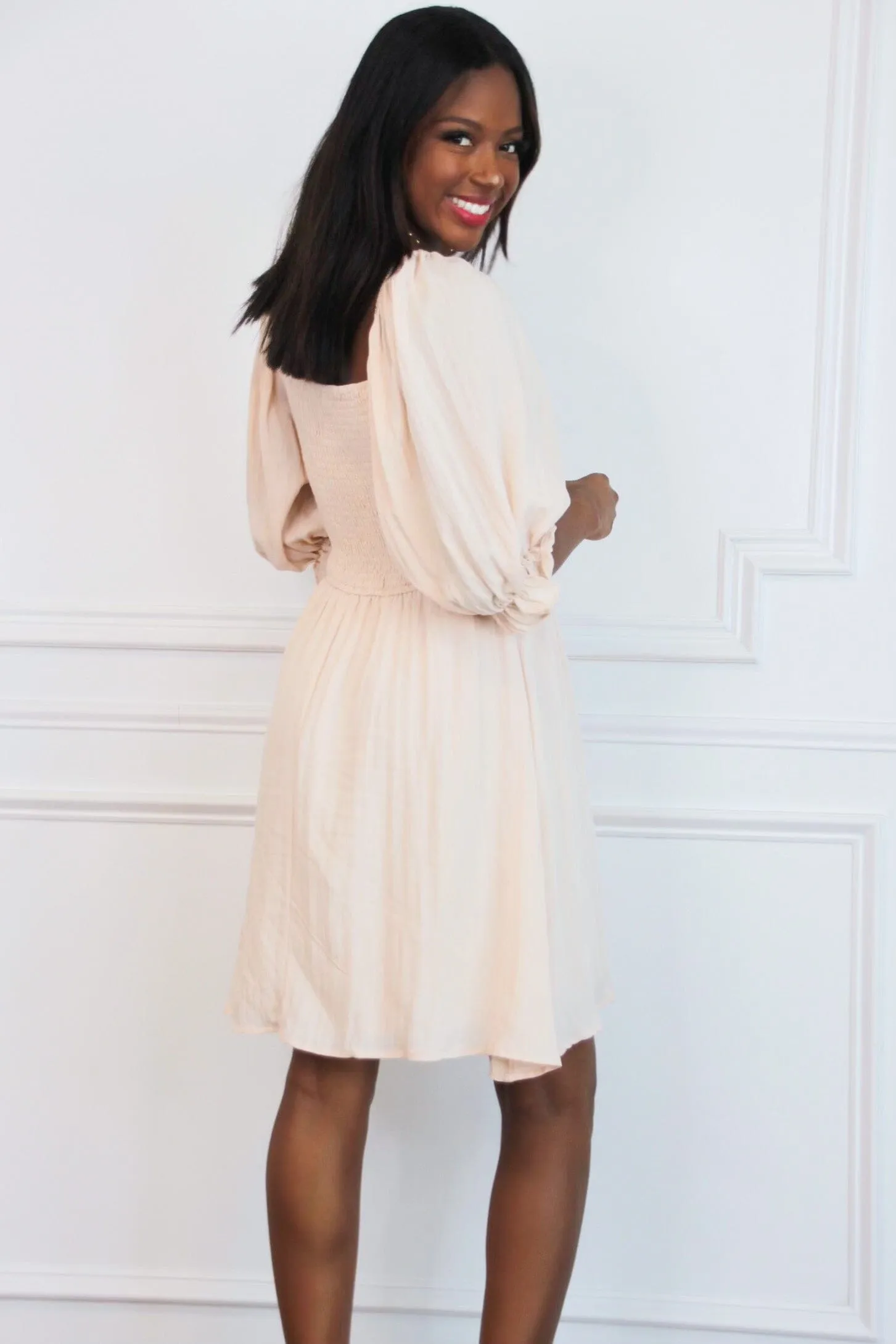 From the Start Smocked Dress: Taupe sold by Bella and Bloom product image thumbnail 3