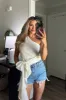 Turn Back Time One Shoulder Tie Top: White sold by Bella and Bloom