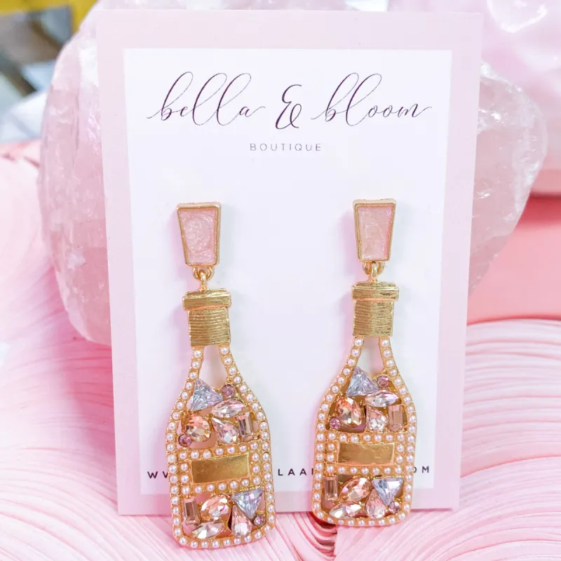 Rainbow Champagne Bottle Earrings: Gold Multi sold by Bella and Bloom