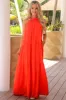 Make an Entrance Halter Maxi Dress: Tangerine sold by Bella and Bloom