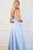 Remi Satin V-Neck Slit Formal Dress: Cinderella Blue sold by Bella and Bloom