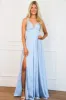 Remi Satin V-Neck Slit Formal Dress: Cinderella Blue sold by Bella and Bloom