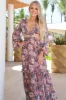Elora Cutout Tropical Maxi Dress: Mauve sold by Bella and Bloom
