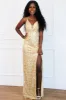 Shine Bright Open Back Sequin Formal Dress: Gold sold by Bella and Bloom