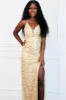 Shine Bright Open Back Sequin Formal Dress: Gold sold by Bella and Bloom