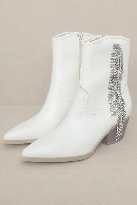 Rowan Embellished Fringe Booties: White sold by Bella and Bloom product image thumbnail 2