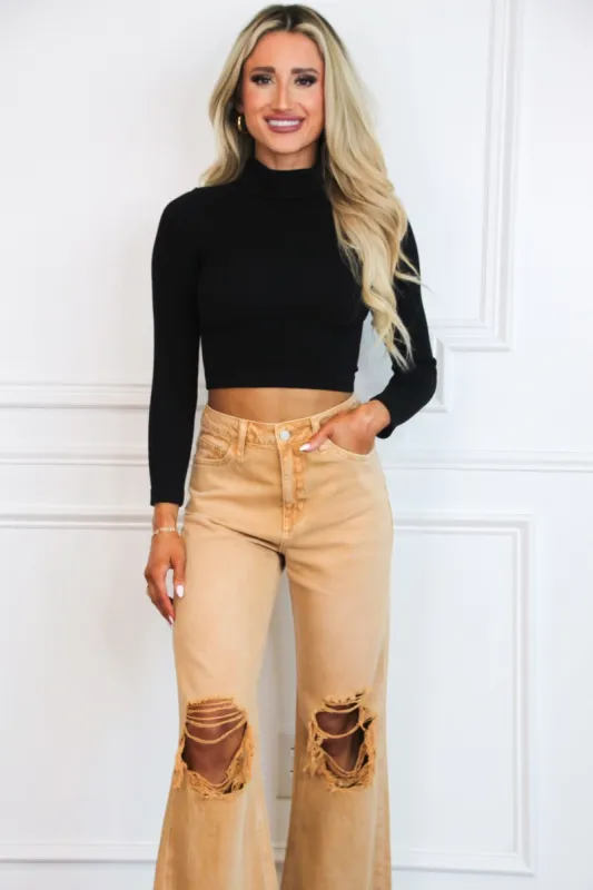 Dreya Long Sleeve Sweater Crop Top: Black sold by Bella and Bloom