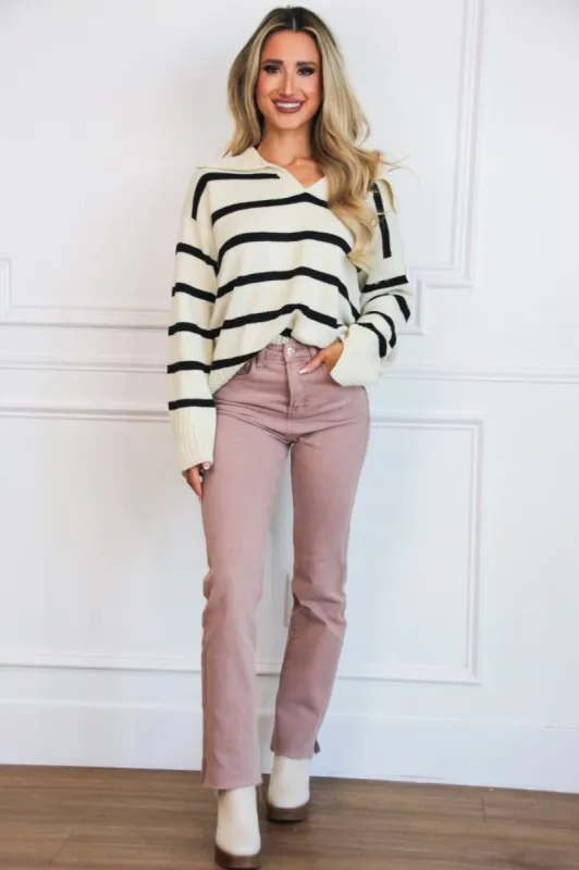 Day to Day Striped Collared Sweater: Cream/Black sold by Bella and Bloom