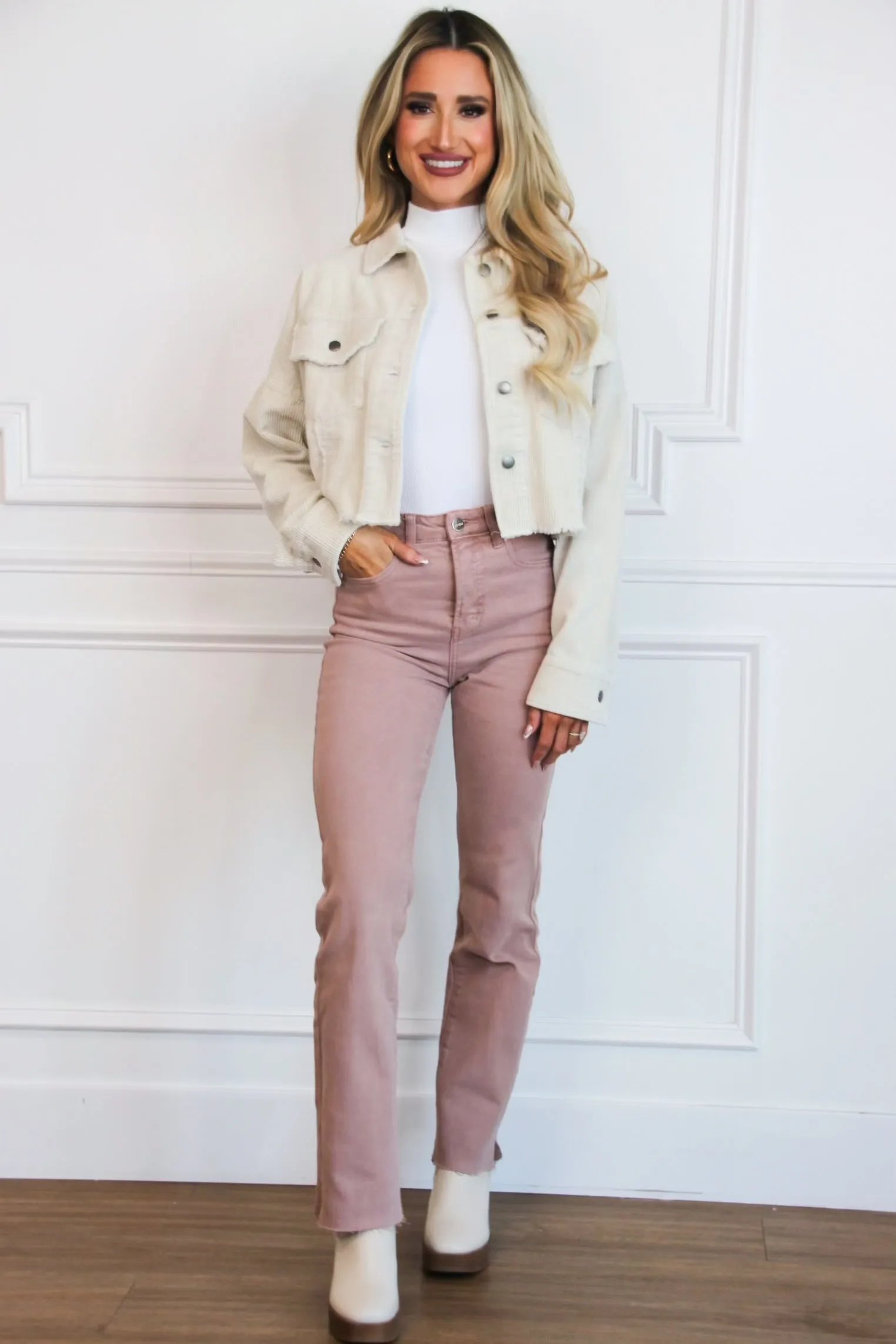 Tinley Corduroy Cropped Jacket: Cream sold by Bella and Bloom