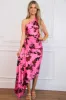 Novelle One Shoulder Pleated Floral Asymmetrical Maxi Dress: Rose Pink sold by Bella and Bloom