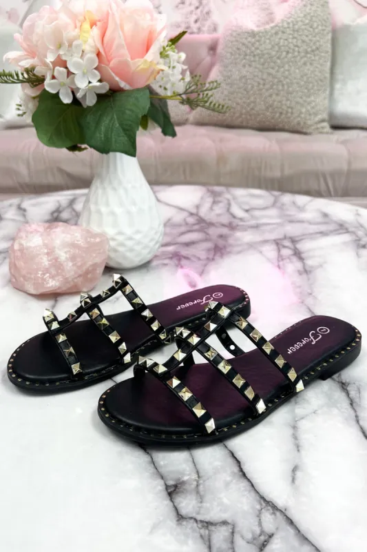 Ding Studded Sandals: Black sold by Bella and Bloom