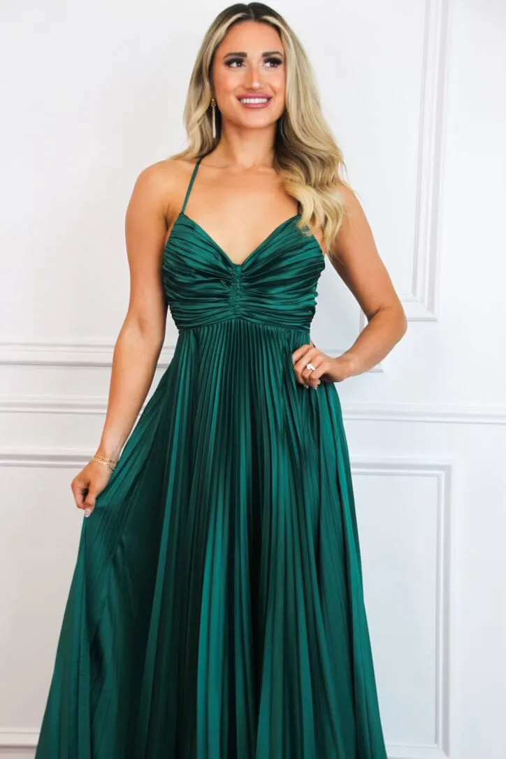 Pretty in Pleats Maxi Dress: Hunter Green sold by Bella and Bloom product image thumbnail 3