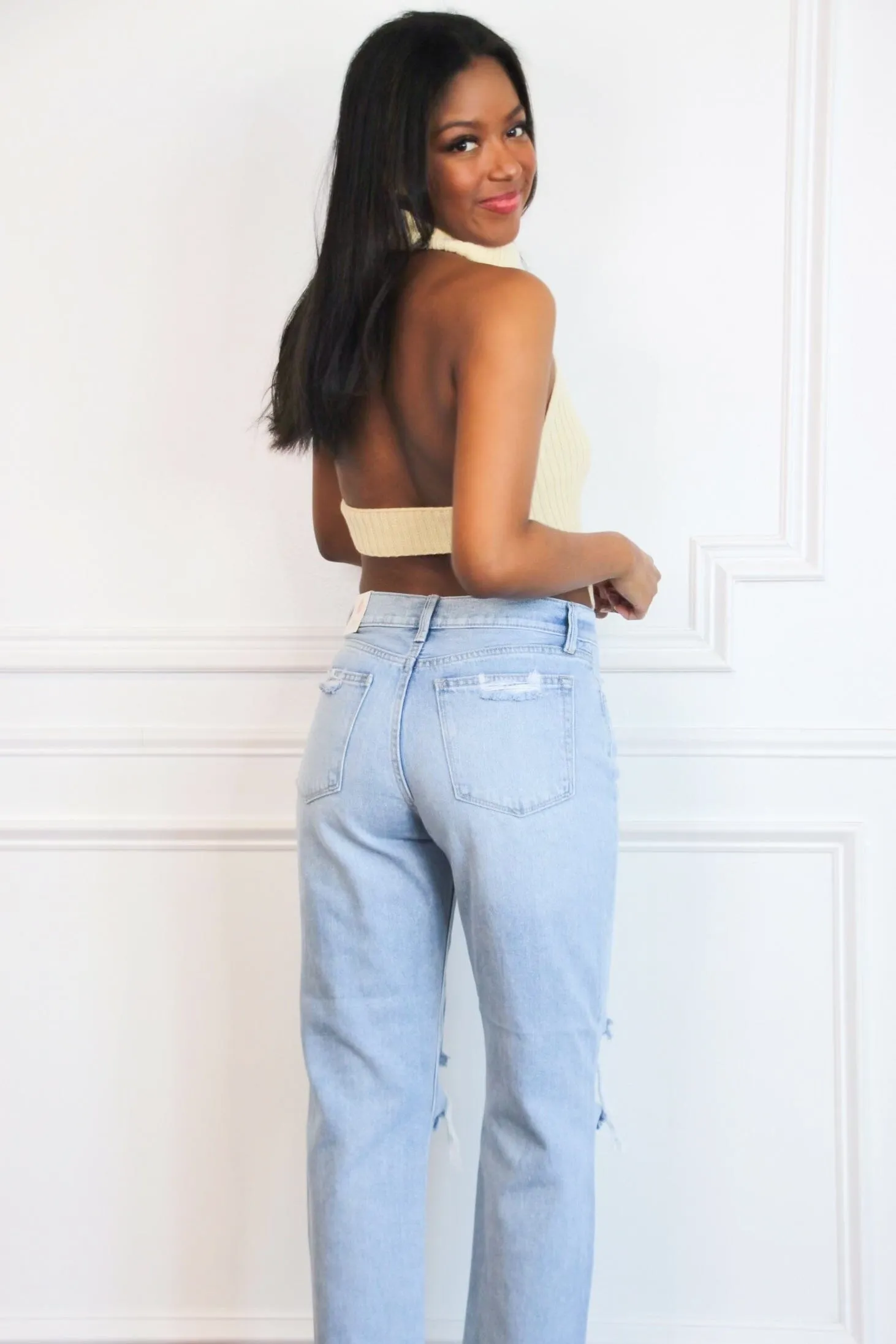 Beverly High Neck Open Back Sweater Crop Top: Cream sold by Bella and Bloom product image thumbnail 2