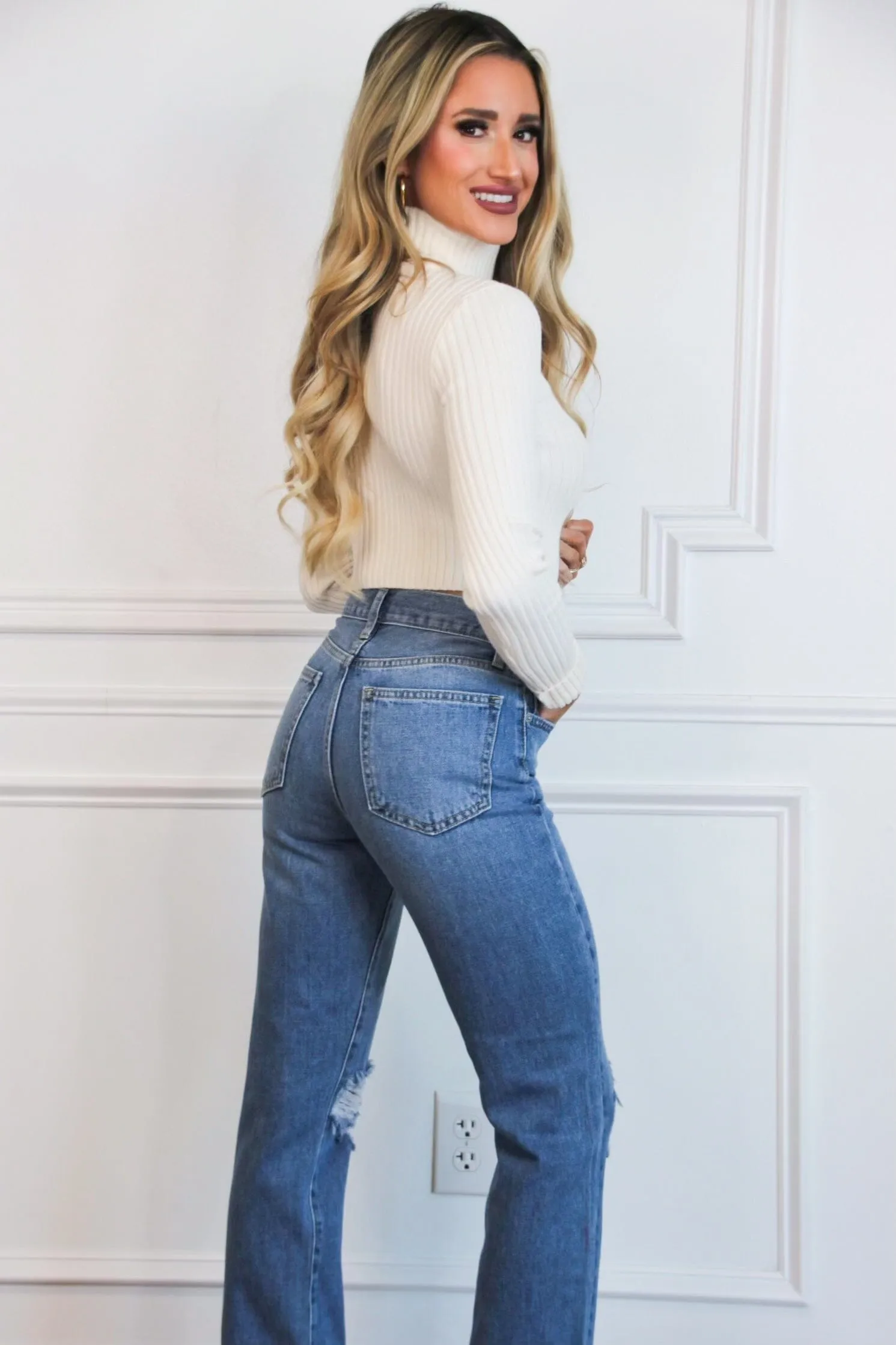 Tinslee Turtleneck Ribbed Cropped Sweater: Cream sold by Bella and Bloom product image thumbnail 3