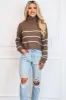 Get in Line Turtleneck Sweater: Brown/Ivory sold by Bella and Bloom