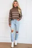 Get in Line Turtleneck Sweater: Brown/Ivory sold by Bella and Bloom