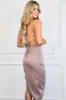 Fall With Me Lace Up Back Midi Dress: Mocha sold by Bella and Bloom