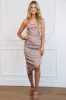 Fall With Me Lace Up Back Midi Dress: Mocha sold by Bella and Bloom