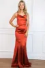 Ezra Cowl Back Satin Maxi Dress: Rust sold by Bella and Bloom
