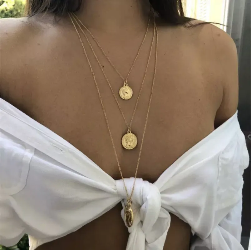 Layered Three Coin Necklace: Gold sold by Bella and Bloom