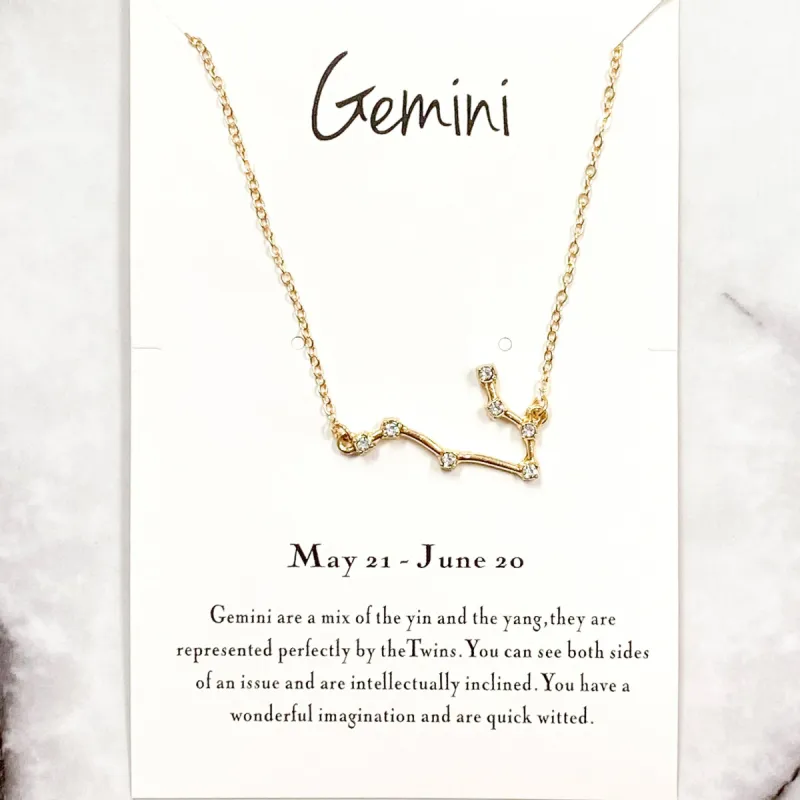 Zodiac Necklace: Gold, Gemini sold by Bella and Bloom