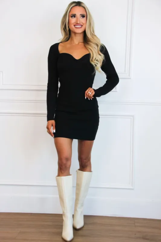 Woodrose Ribbed Sweater Dress: Black sold by Bella and Bloom