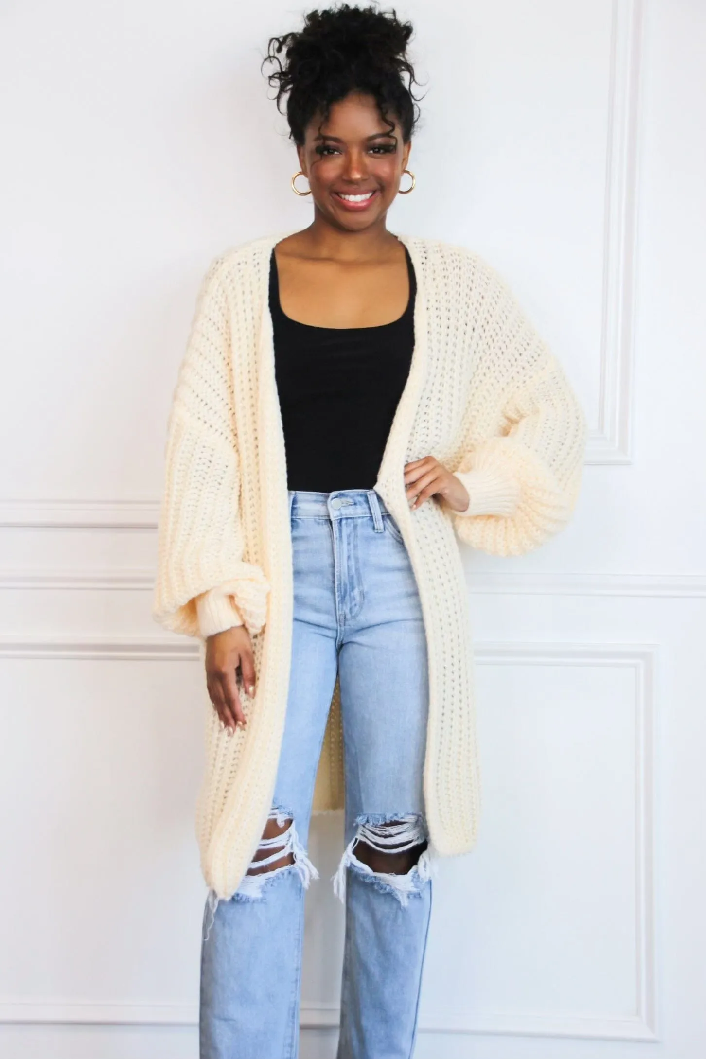 Stanley Chunky Knit Oversized Cardigan: Cream sold by Bella and Bloom product image thumbnail 2
