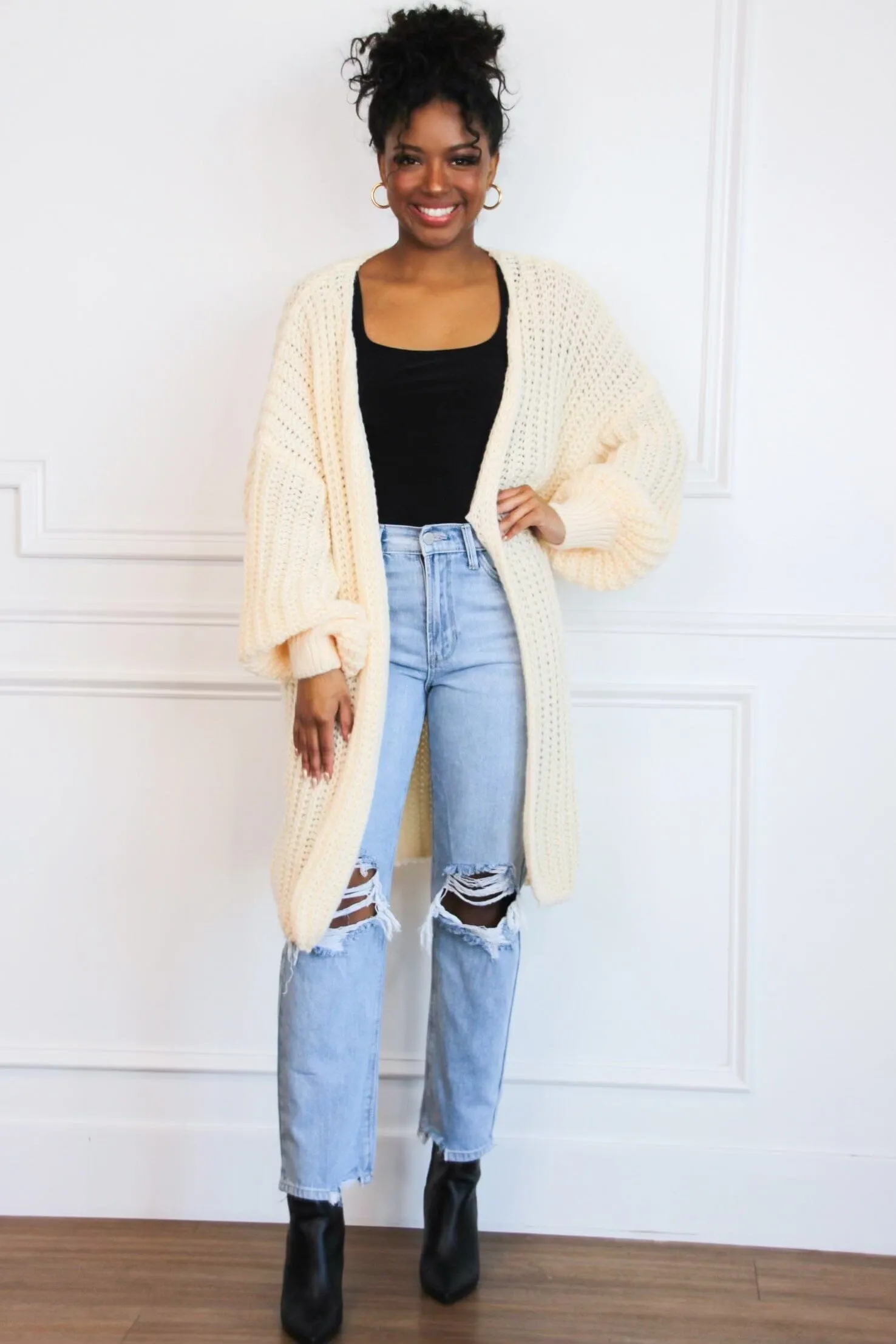 Stanley Chunky Knit Oversized Cardigan: Cream sold by Bella and Bloom