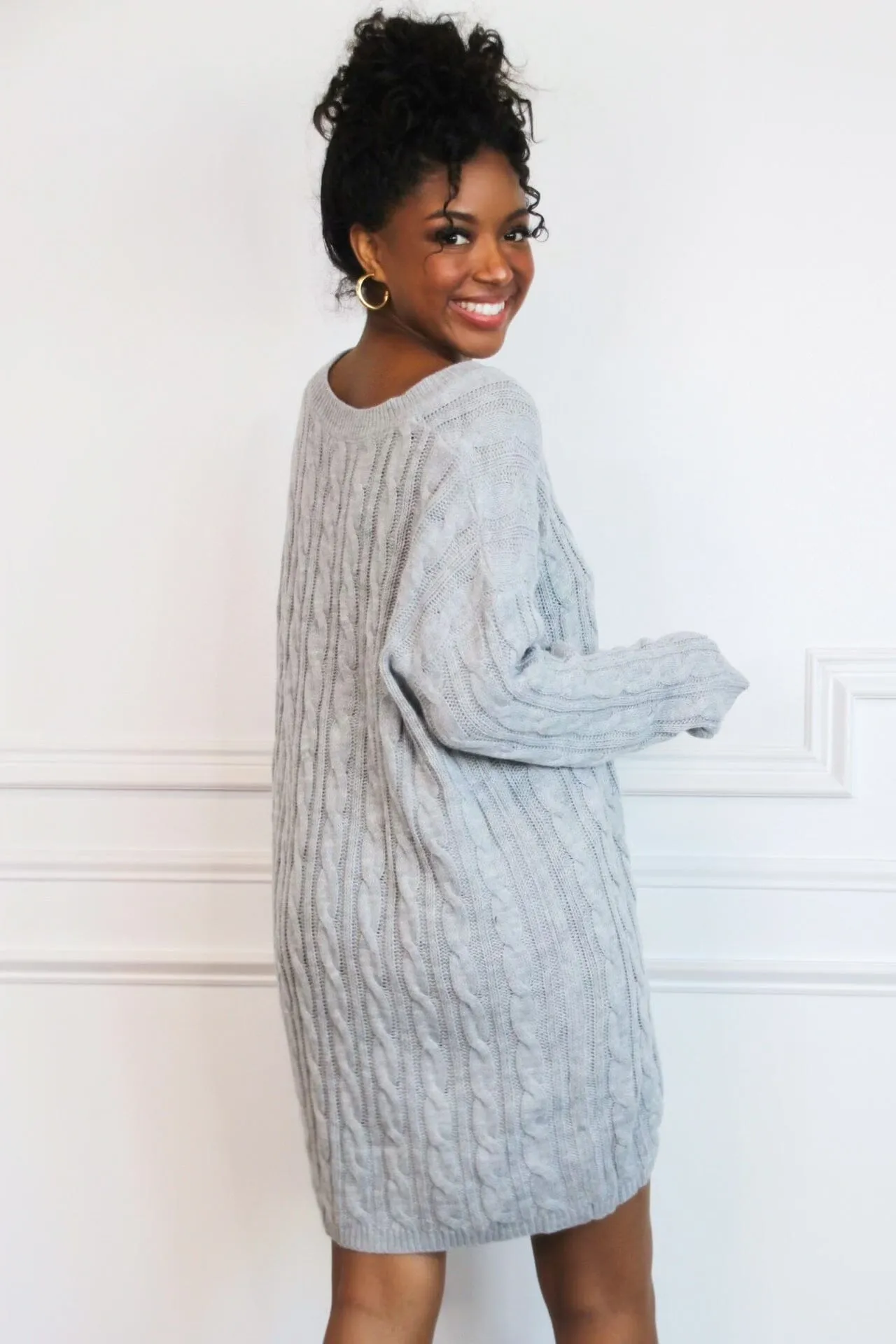 Autumn Comfort V Neck Sweater Dress: Heather Gray sold by Bella and Bloom product image thumbnail 2