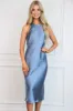 Cely High Neck Satin Midi Dress: Dusty Blue sold by Bella and Bloom
