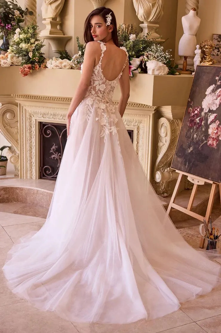 Posie Floral Applique Bustier A Line Sparkly Wedding Dress: Off White/Nude sold by Bella and Bloom product image thumbnail 4