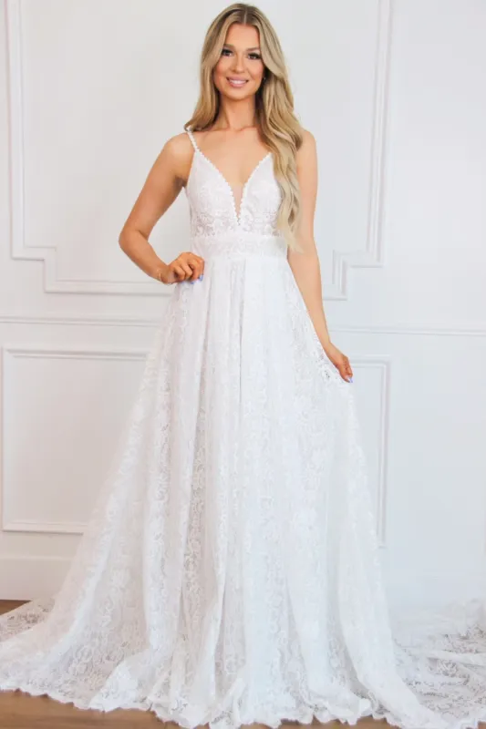 Oriana Lace A Line Detachable Long Sleeve Wedding Dress: Off White sold by Bella and Bloom