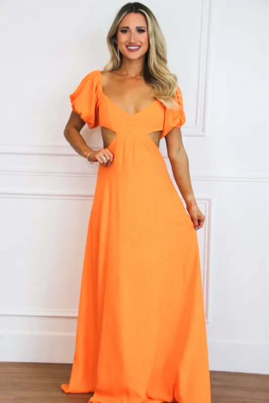 Eyes on Paradise Cutout Maxi Dress: Orange SOLID sold by Bella and Bloom
