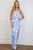 Silvana Strapless Ruffle Maxi Dress: White/Blue sold by Bella and Bloom