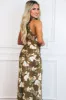 Ivy High Neck Satin Floral Maxi Dress: Brown/Olive sold by Bella and Bloom