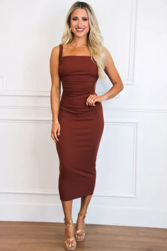 Best of the Best Open Back Midi Dress: Rust sold by Bella and Bloom
