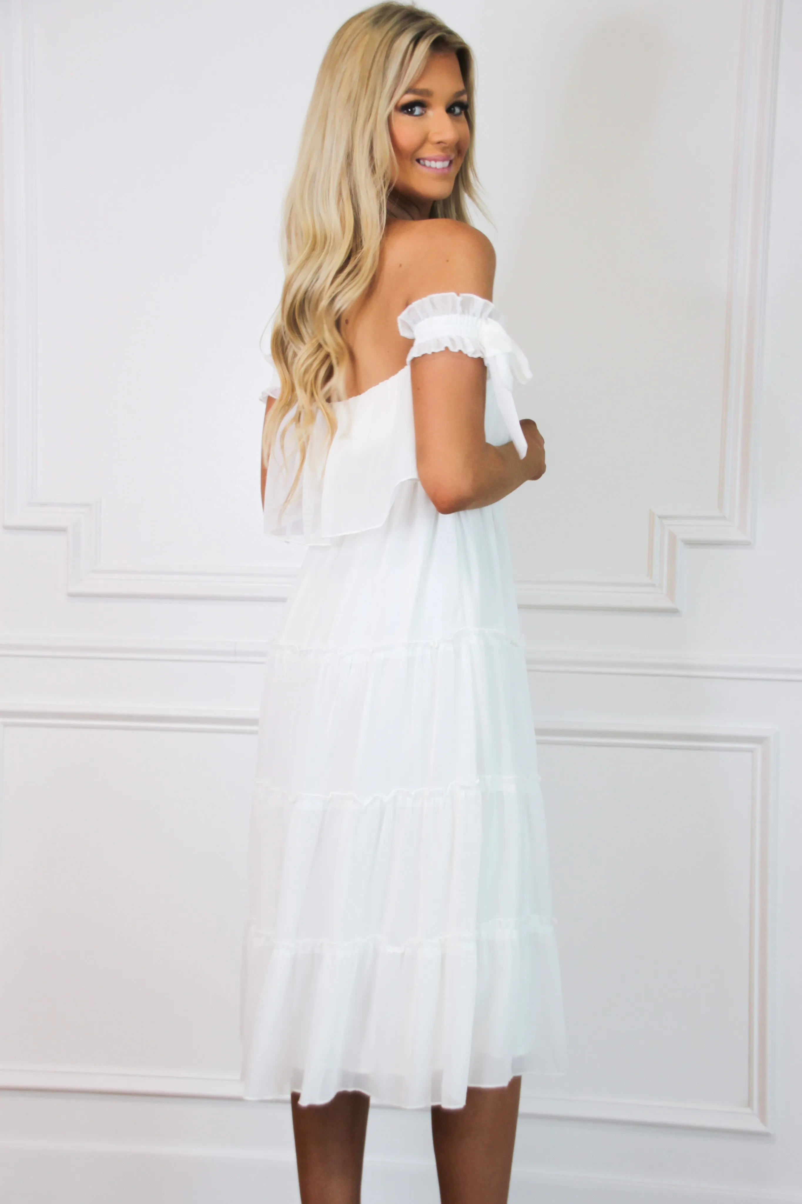 Ayla Tiered Midi Dress: White sold by Bella and Bloom product image thumbnail 3