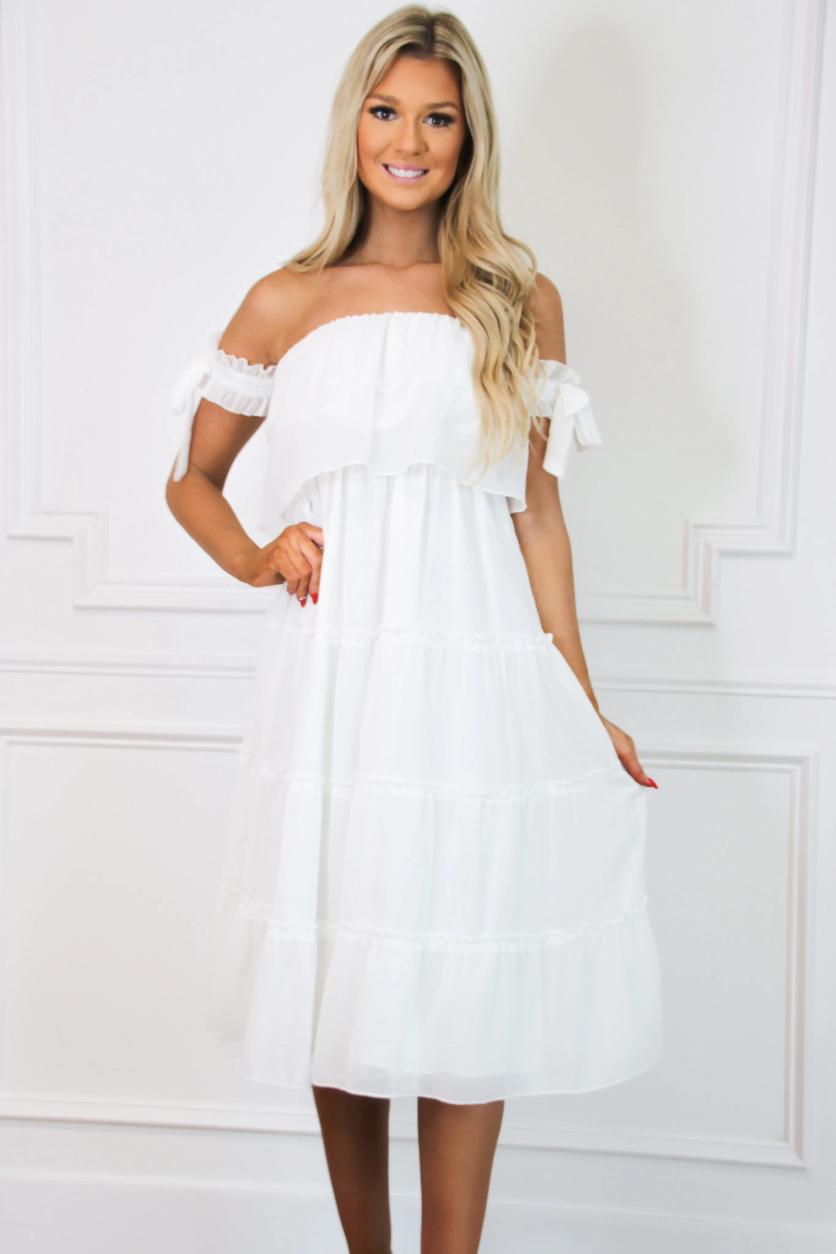 Ayla Tiered Midi Dress: White sold by Bella and Bloom product image thumbnail 2