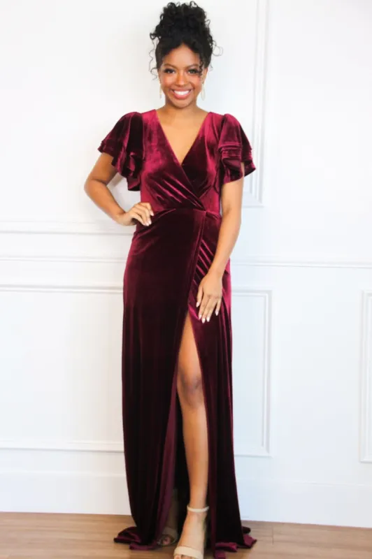 Campbell Velvet Maxi Dress: Burgundy sold by Bella and Bloom